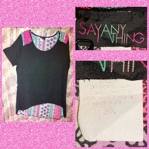 Say Anything brand Black Knit/Woven Multicolor Multi Print Hi-Lo Top Jrs Plus 3X